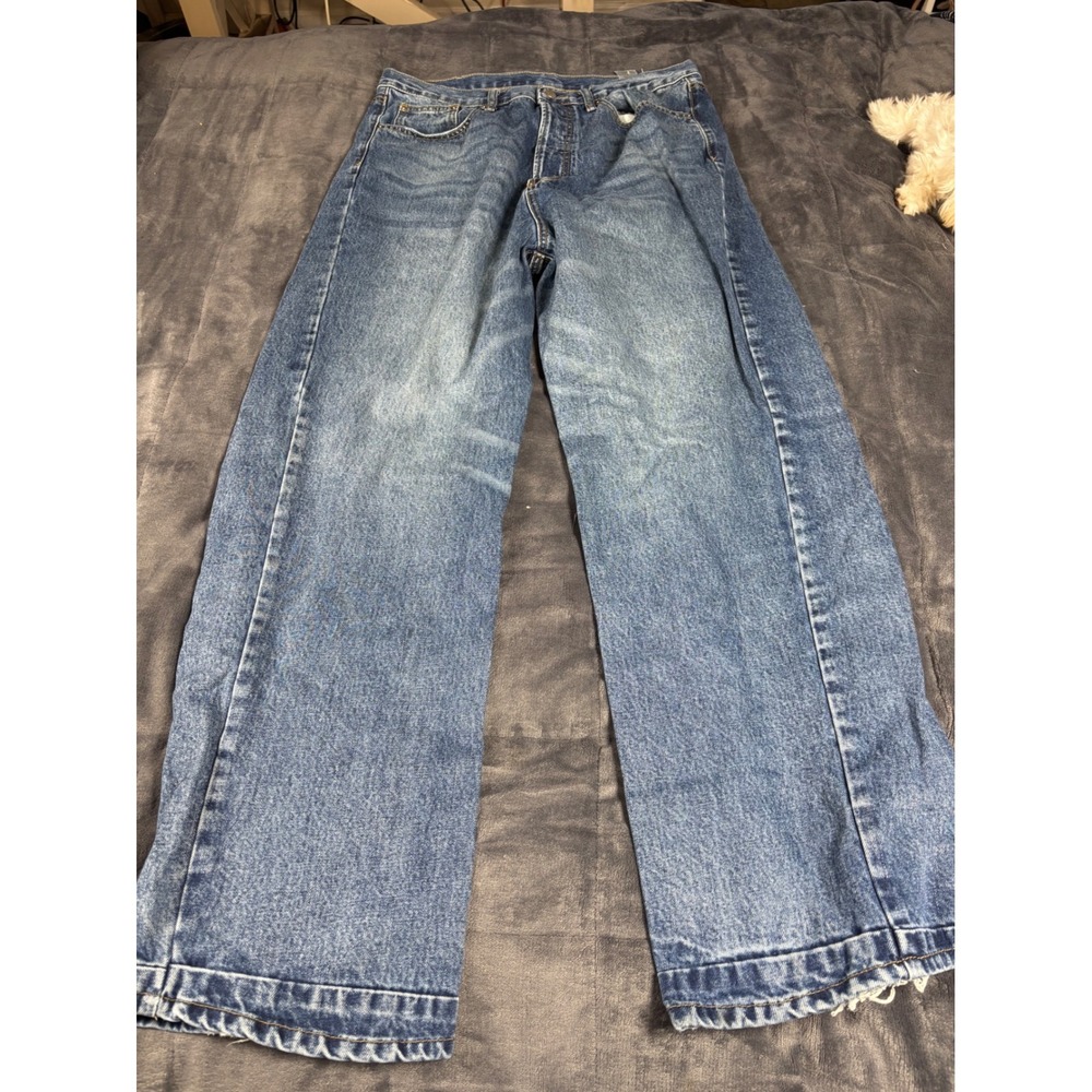 nml‎ Mens Straight Wide Leg Blue Denim Jeans Size 34 Button Fly Medium Wash